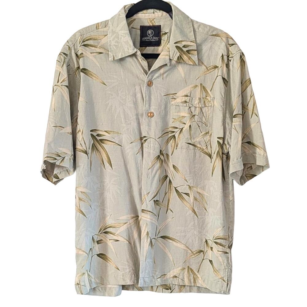 Jamaica Jaxx 100% Silk Hawaiian Shirt Mens M Bamboo Camp Aloha Resort